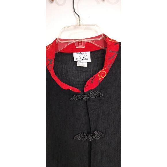 4103)Islandwear by Sidan Black & Red ethnic  Button Up Short Sleeve Blouse Large - Picture 5 of 7